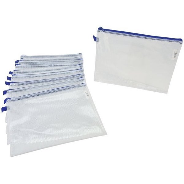 Sax Mesh Zippered Bag, 10 x 13 Inches, Clear with Blue Trim, Pack of 10 PK 2018757